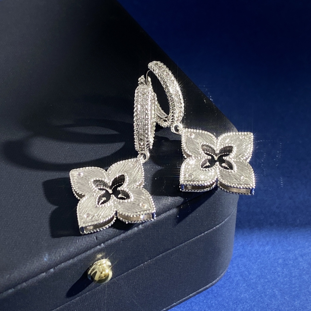 Roberto Coin Venetian Princess earrings rhodium-plated sterling silver with clear diamond accents 15mm hoop diameter 20mm pendant drop