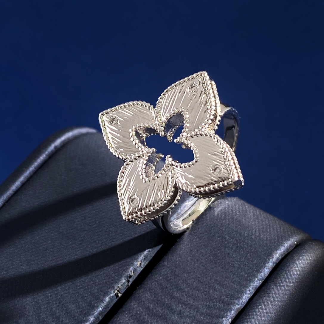 Anello Roberto Coin Princess Flower in oro bianco argentato con accenti di diamanti 52