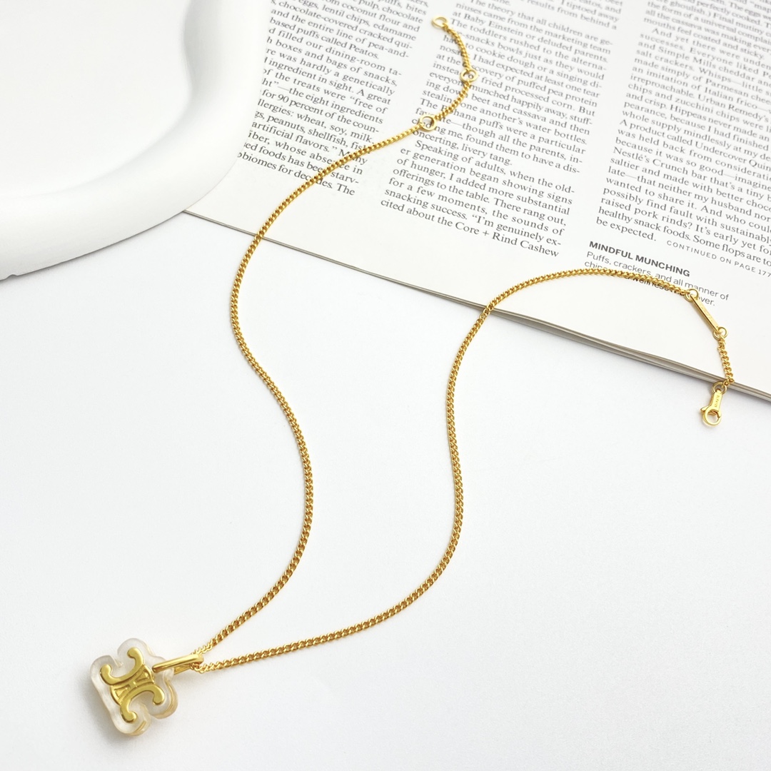 Celine Triomphe Resin Pendant necklace gold-tone metal with clear transparent resin 45cm with 5cm extender