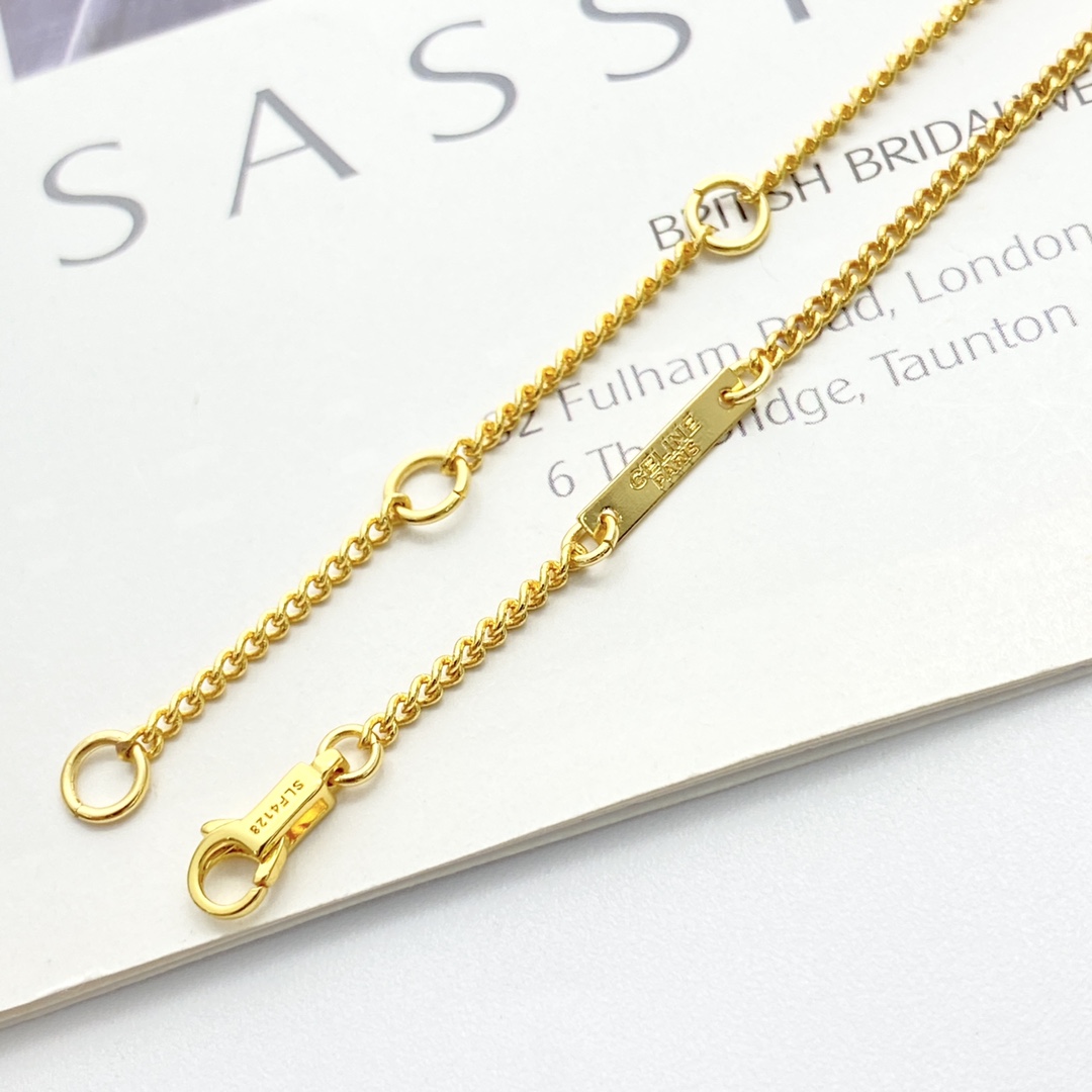 Celine Triomphe Resin Pendant necklace gold-tone metal with clear transparent resin 45cm with 5cm extender