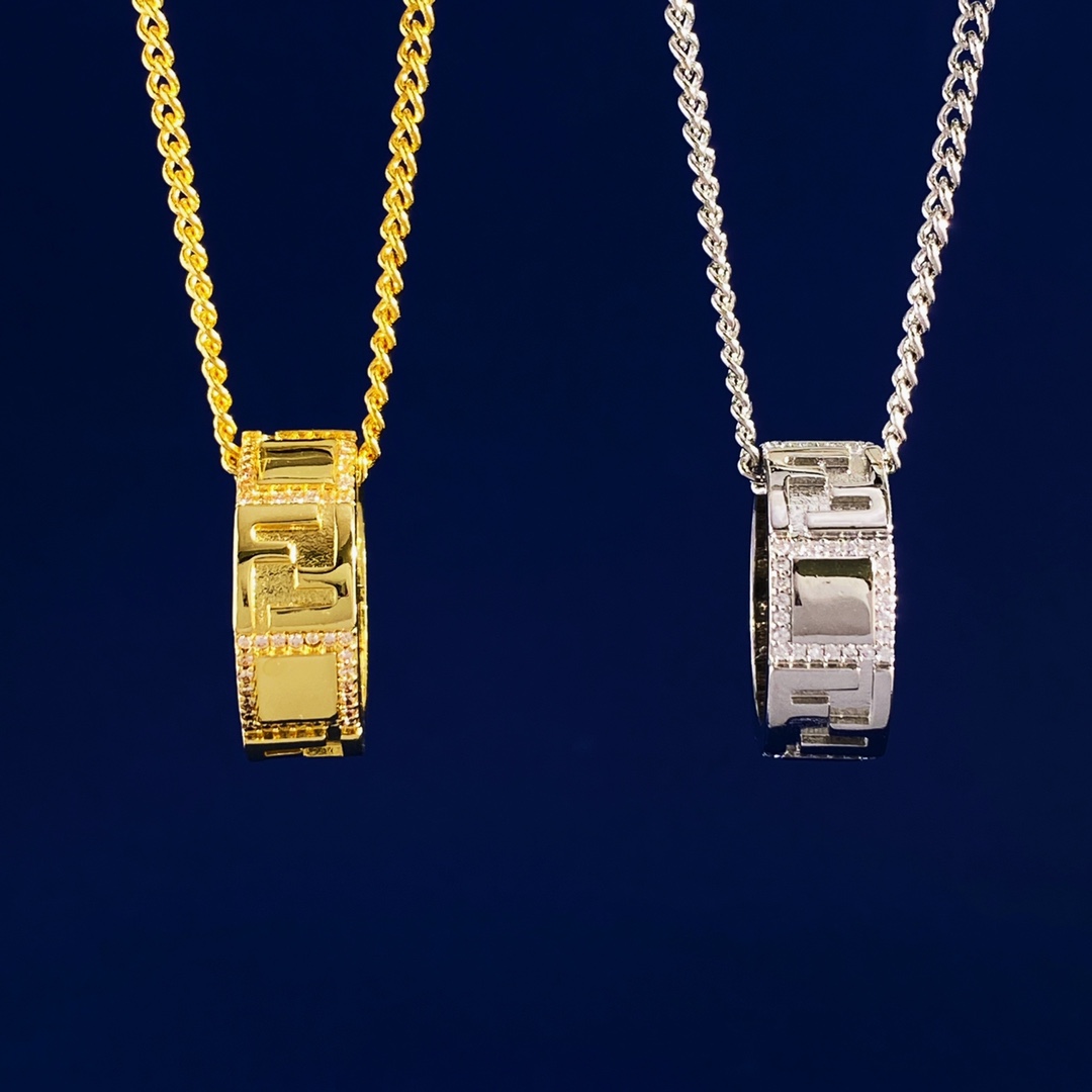 Fendi FF Ring Pendant Necklace necklace Gold-tone metal with clear cubic zirconia Silver-tone metal with clear cubic zirconia 60cm