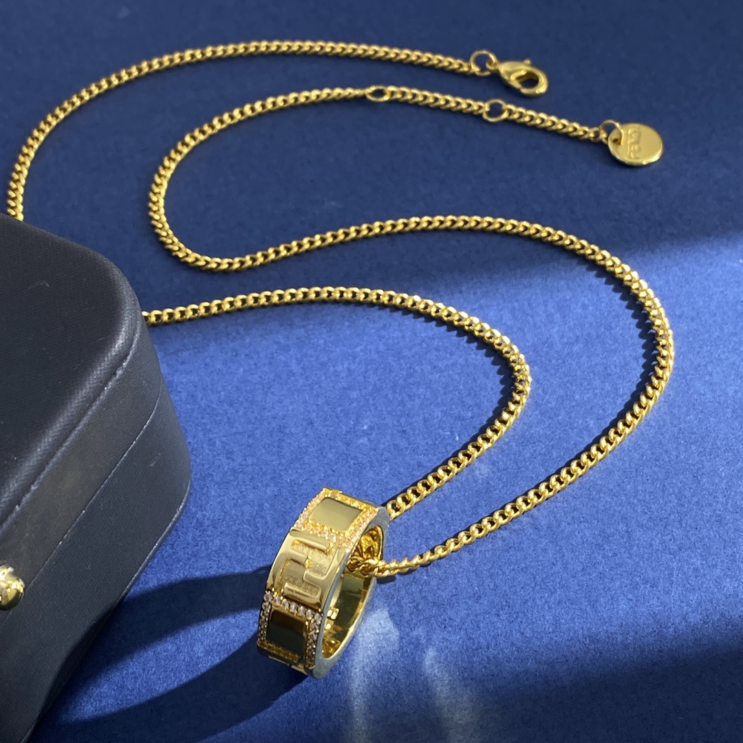 Fendi FF Ring Pendant Necklace necklace Gold-tone metal with clear cubic zirconia Silver-tone metal with clear cubic zirconia 60cm