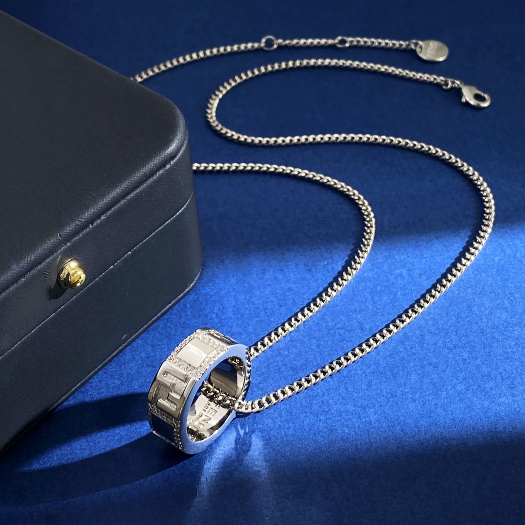 Fendi FF Ring Pendant Necklace necklace Gold-tone metal with clear cubic zirconia Silver-tone metal with clear cubic zirconia 60cm