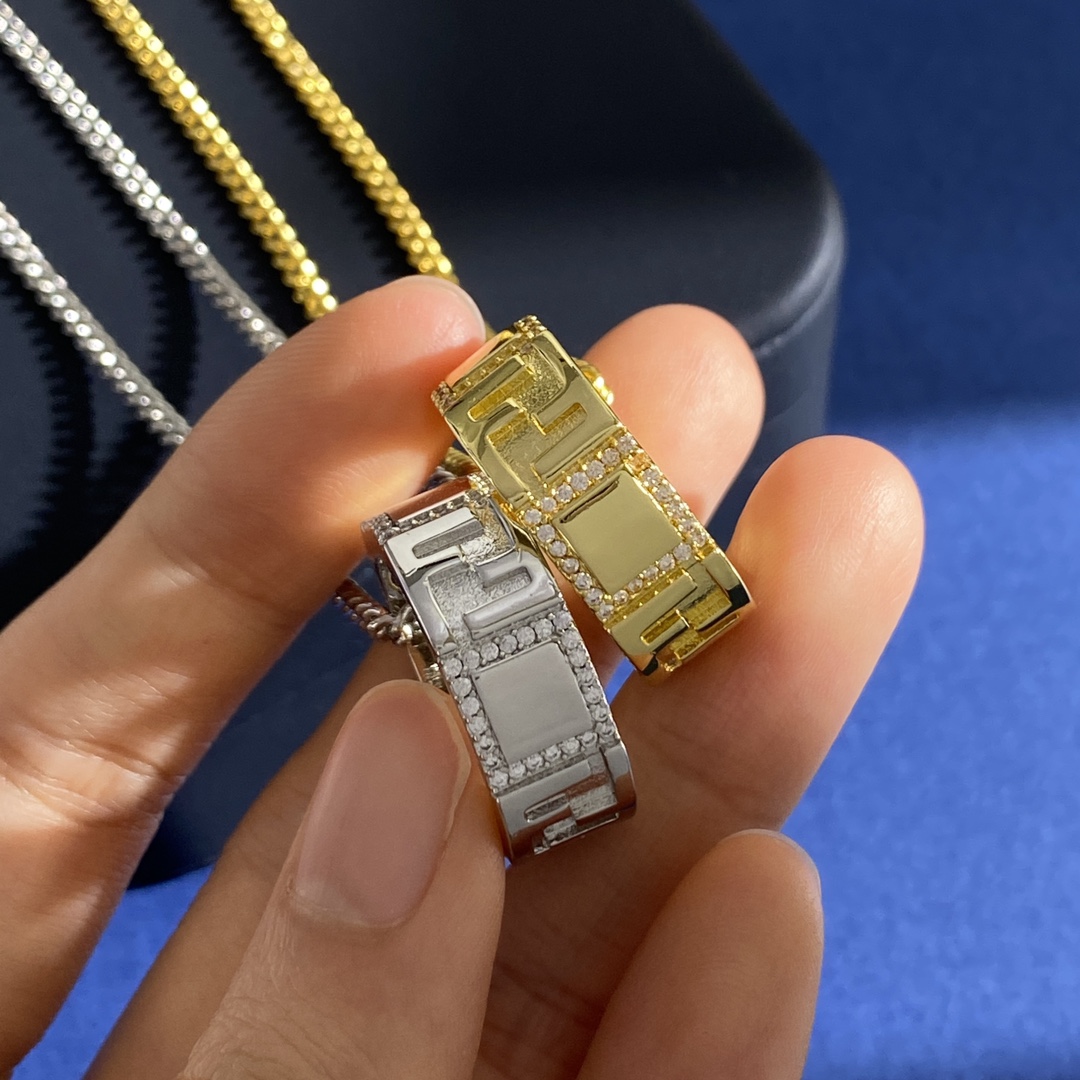 Fendi FF Ring Pendant Necklace necklace Gold-tone metal with clear cubic zirconia Silver-tone metal with clear cubic zirconia 60cm