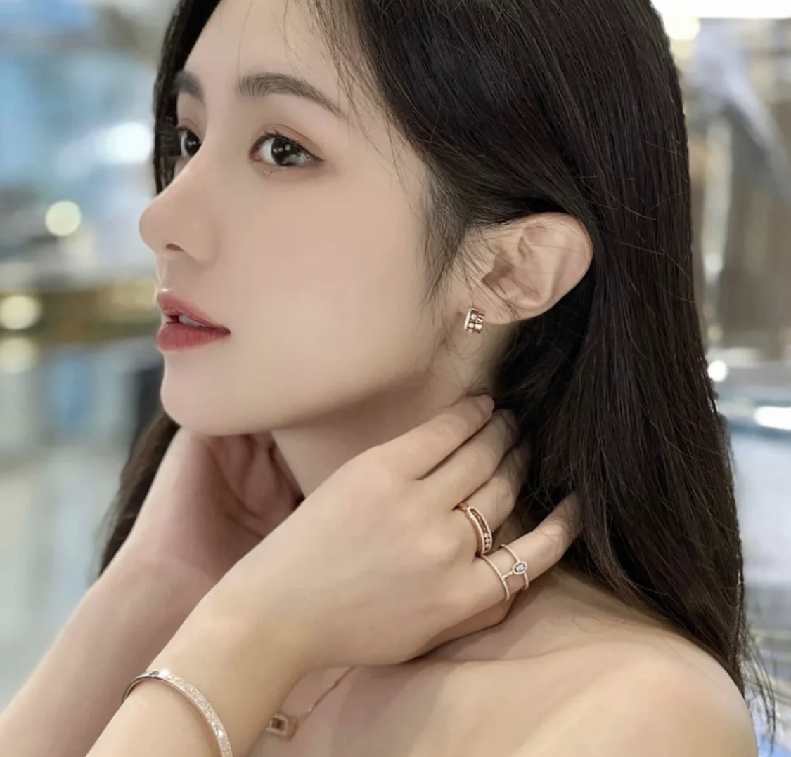 Messika Move Romane earrings 18k yellow gold with clear diamonds 18k white gold with clear diamonds 10mm hoop diameter