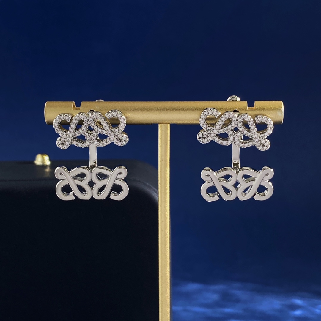 Loewe Anagram Double Logo Drop Earrings earrings Gold-tone metal with clear pave crystals silver-tone metal with clear pave crystals 2 5cm drop length