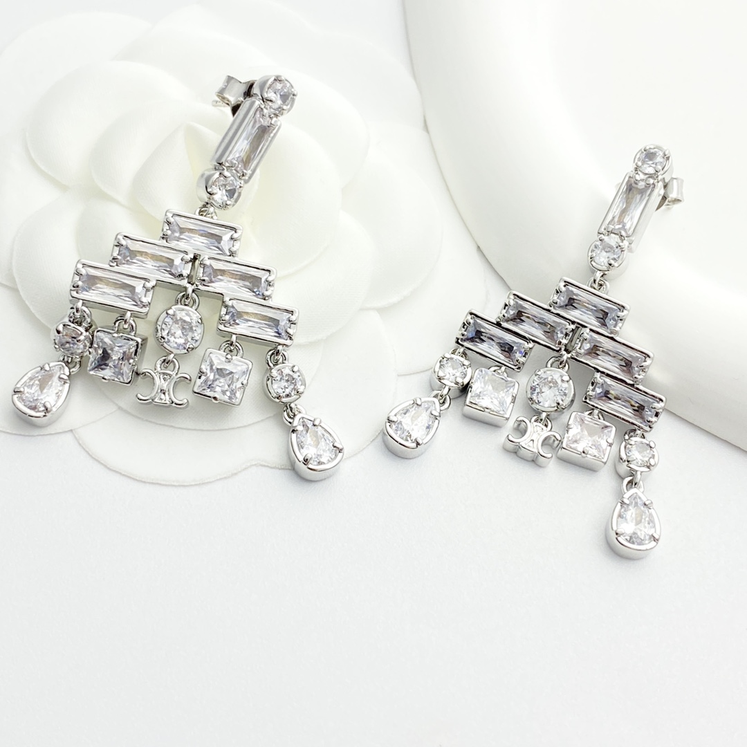 Celine Triomphe Crystal Chandelier Earrings earrings silver-toned metal with clear faceted crystals 4 5cm drop length
