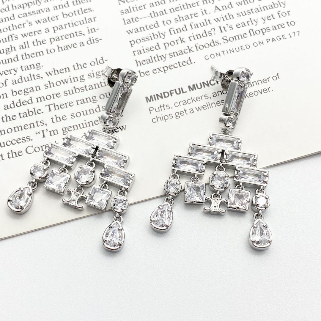 Celine Triomphe Crystal Chandelier Earrings earrings silver-toned metal with clear faceted crystals 4 5cm drop length