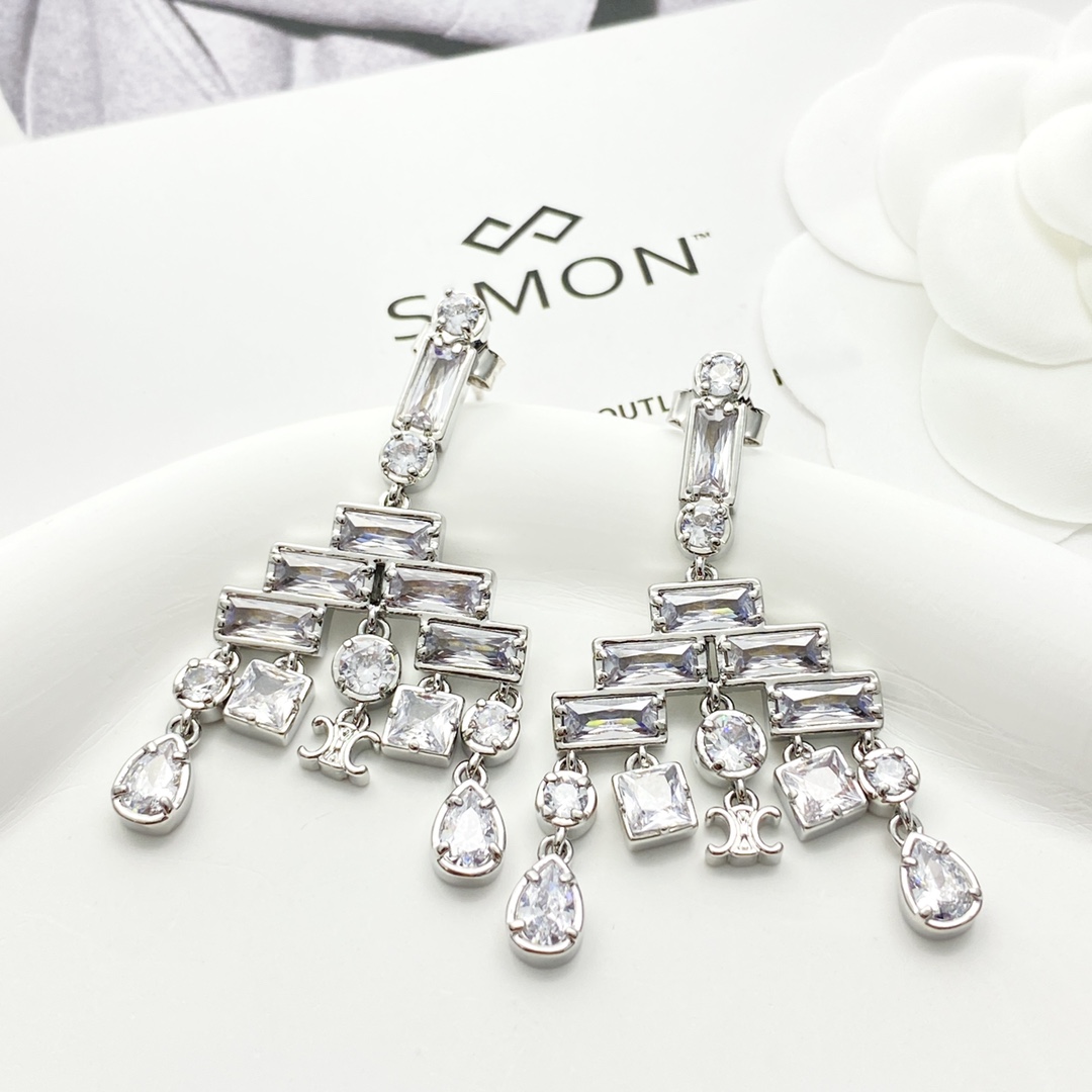 Celine Triomphe Crystal Chandelier Earrings earrings silver-toned metal with clear faceted crystals 4 5cm drop length