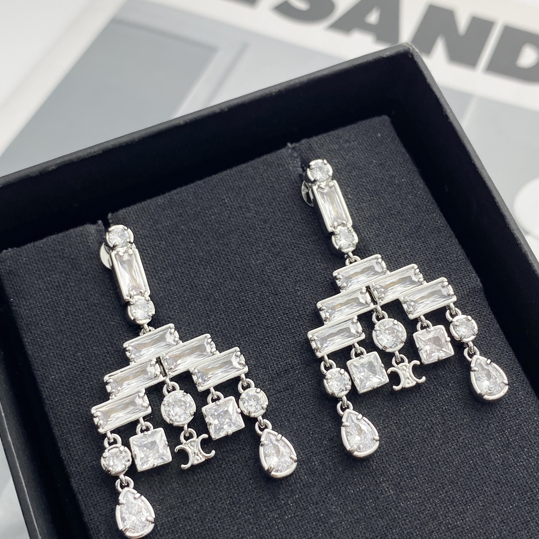 Celine Triomphe Crystal Chandelier Earrings earrings silver-toned metal with clear faceted crystals 4 5cm drop length