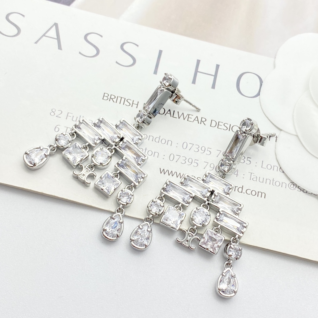 Celine Triomphe Crystal Chandelier Earrings earrings silver-toned metal with clear faceted crystals 4 5cm drop length