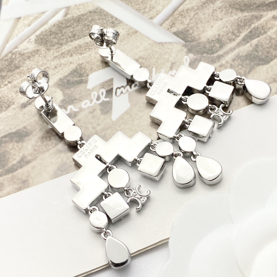 Celine Triomphe Crystal Chandelier Earrings earrings silver-toned metal with clear faceted crystals 4 5cm drop length