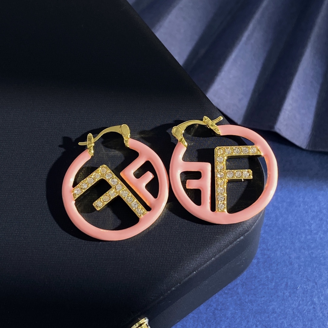 Fendi F Is Fendi Hoop Earrings earrings Gold-tone metal white enamel clear crystal accents 3 5cm diameter