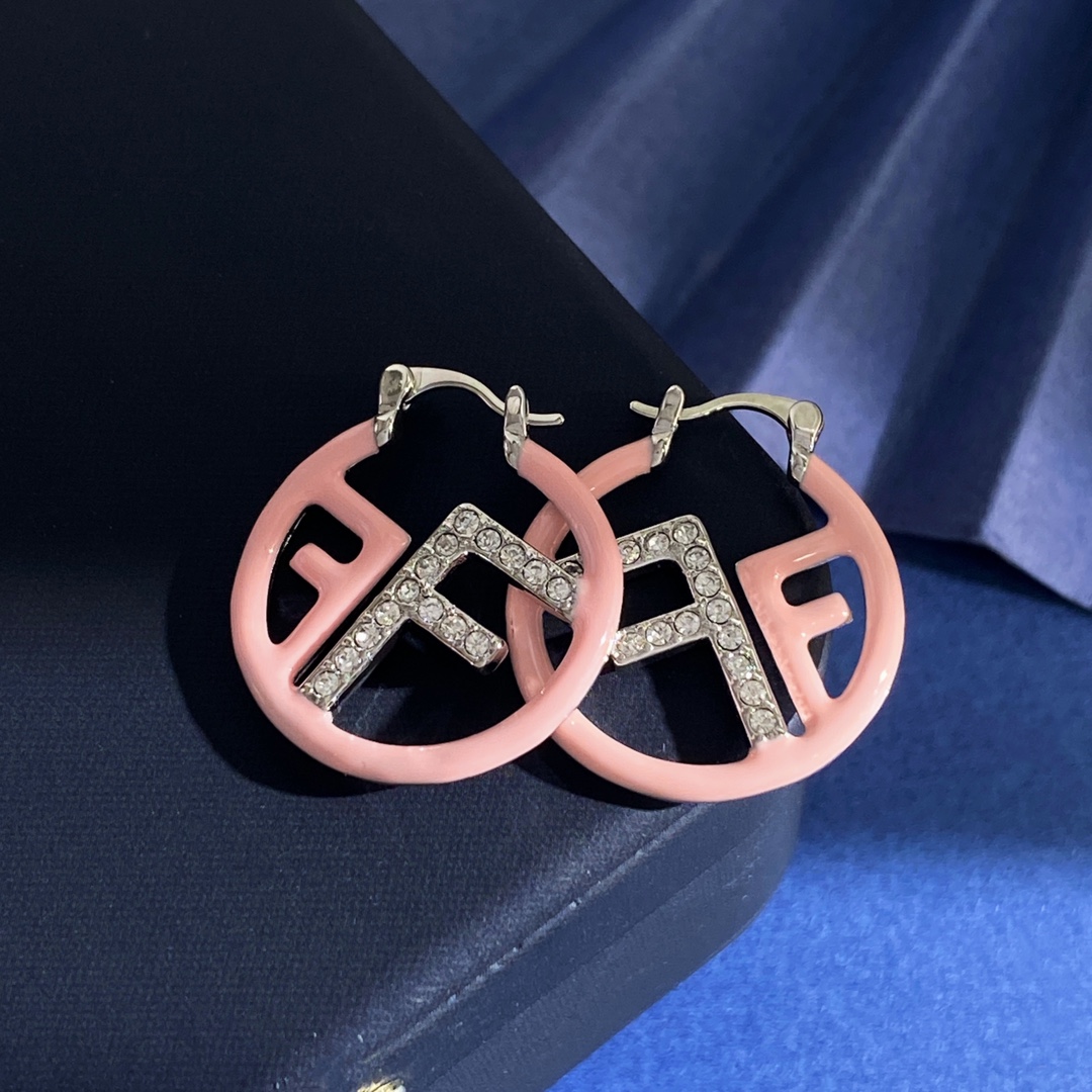 Fendi F Is Fendi Hoop Earrings earrings Gold-tone metal white enamel clear crystal accents 3 5cm diameter