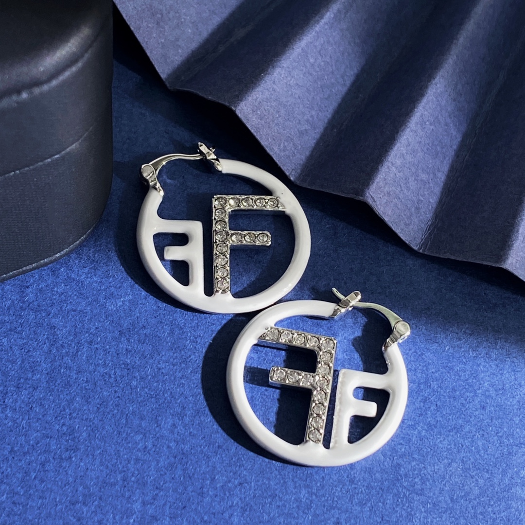 Fendi F Is Fendi Hoop Earrings earrings Gold-tone metal white enamel clear crystal accents 3 5cm diameter