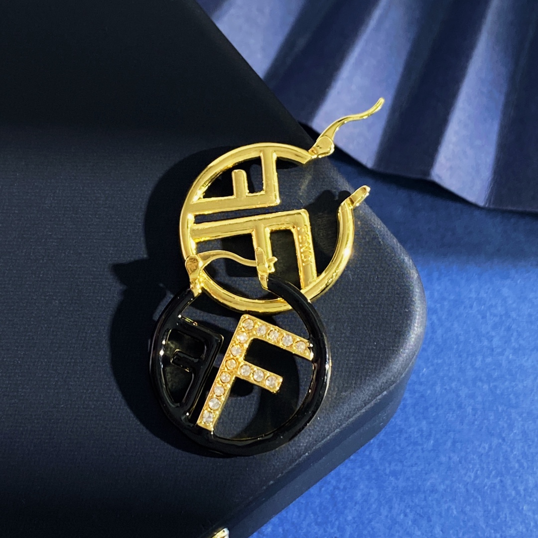 Fendi F Is Fendi Hoop Earrings earrings Gold-tone metal white enamel clear crystal accents 3 5cm diameter