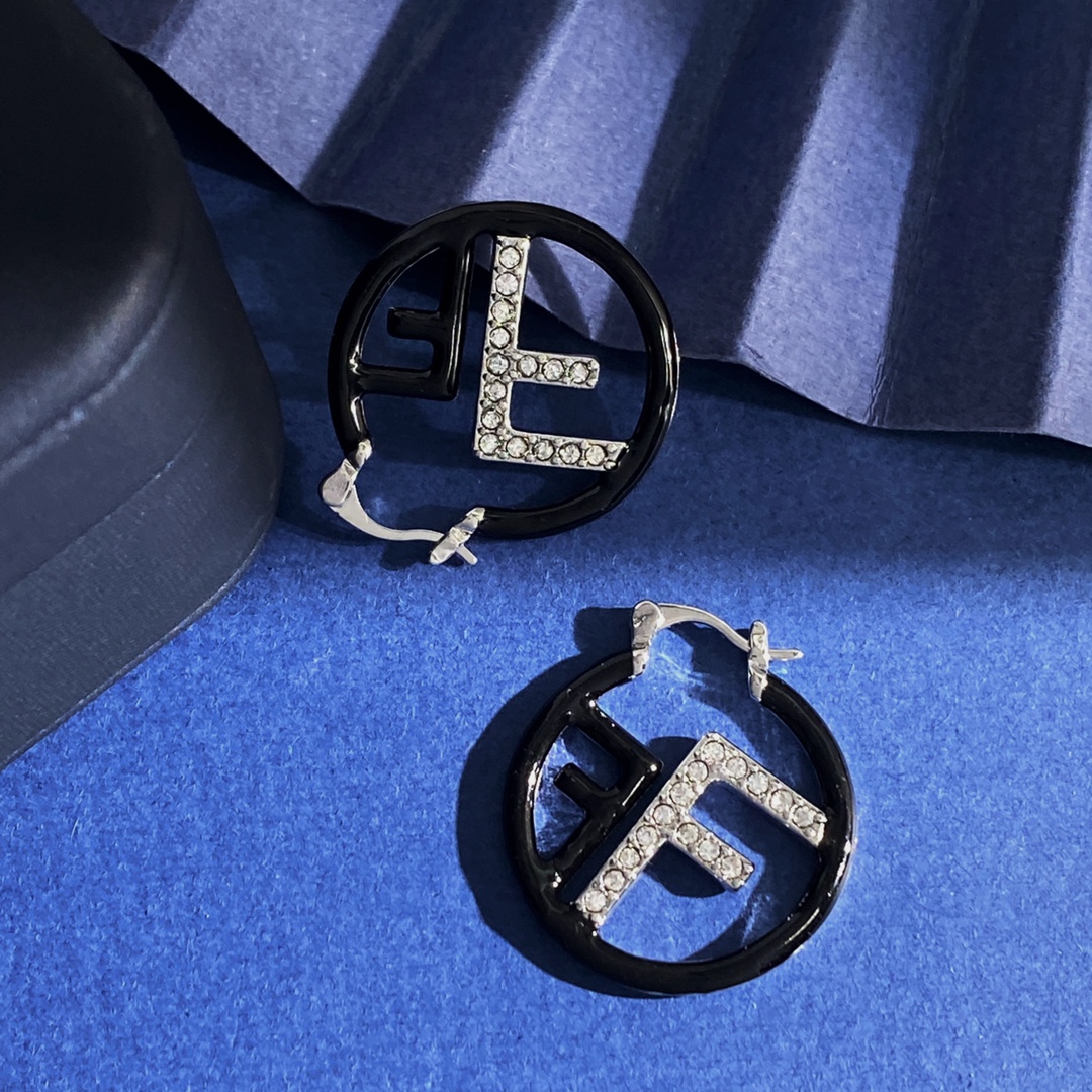 Fendi F Is Fendi Hoop Earrings earrings Gold-tone metal white enamel clear crystal accents 3 5cm diameter