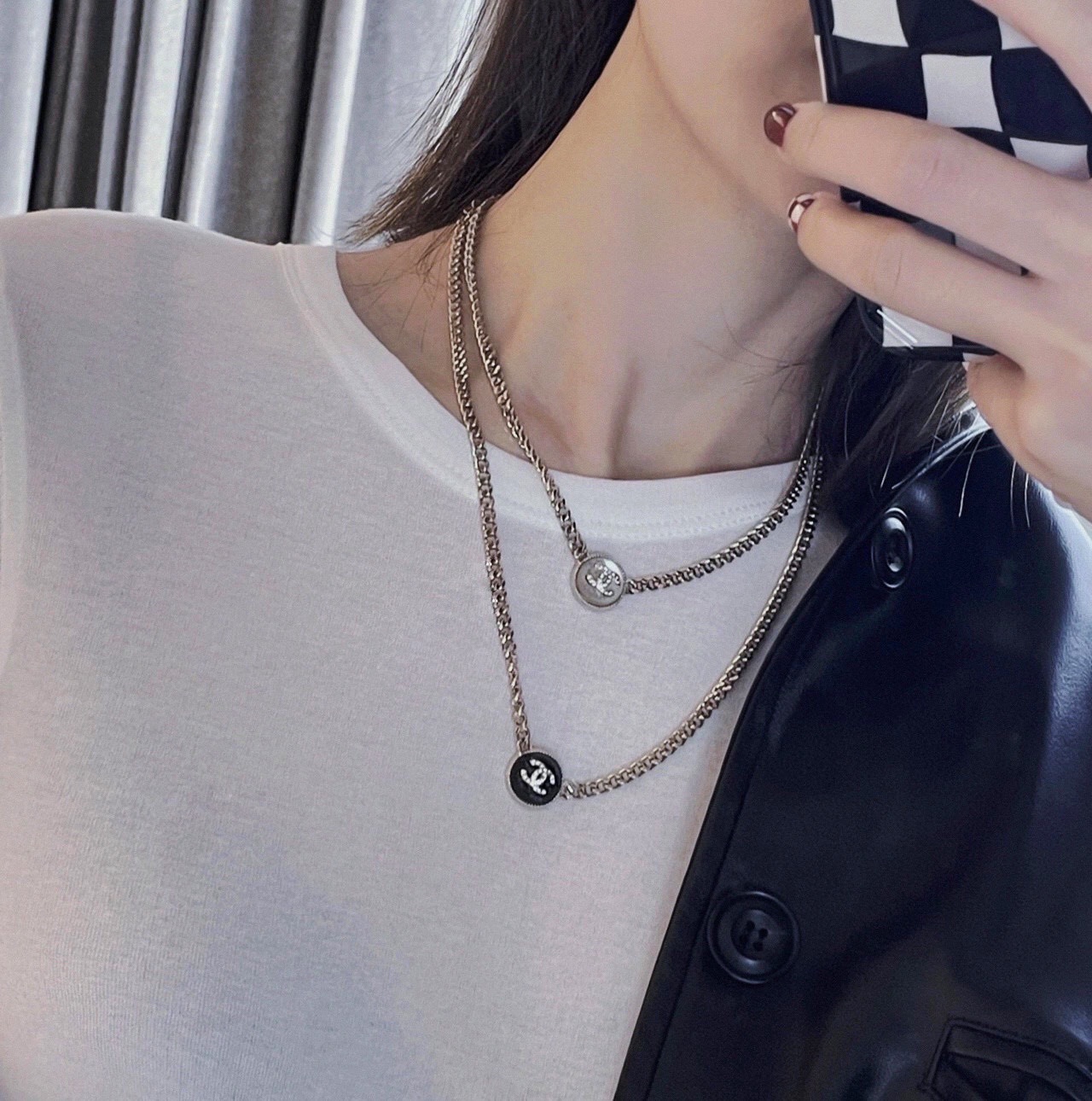 Chanel CC Logo Bijoux Fantaisie Choker necklace Light gold-tone metal black enamel clear crystal accents 40cm with 5cm extender