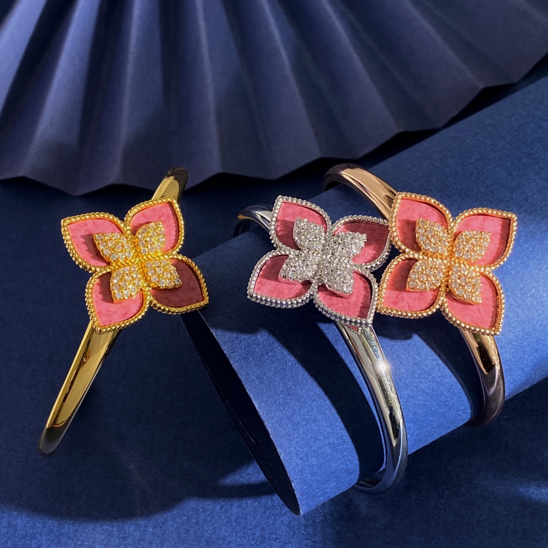 Van Cleef Arpels Spring Flower bracelet Silver-toned metal with pink rhodonite inlay and pave white diamonds 17cm