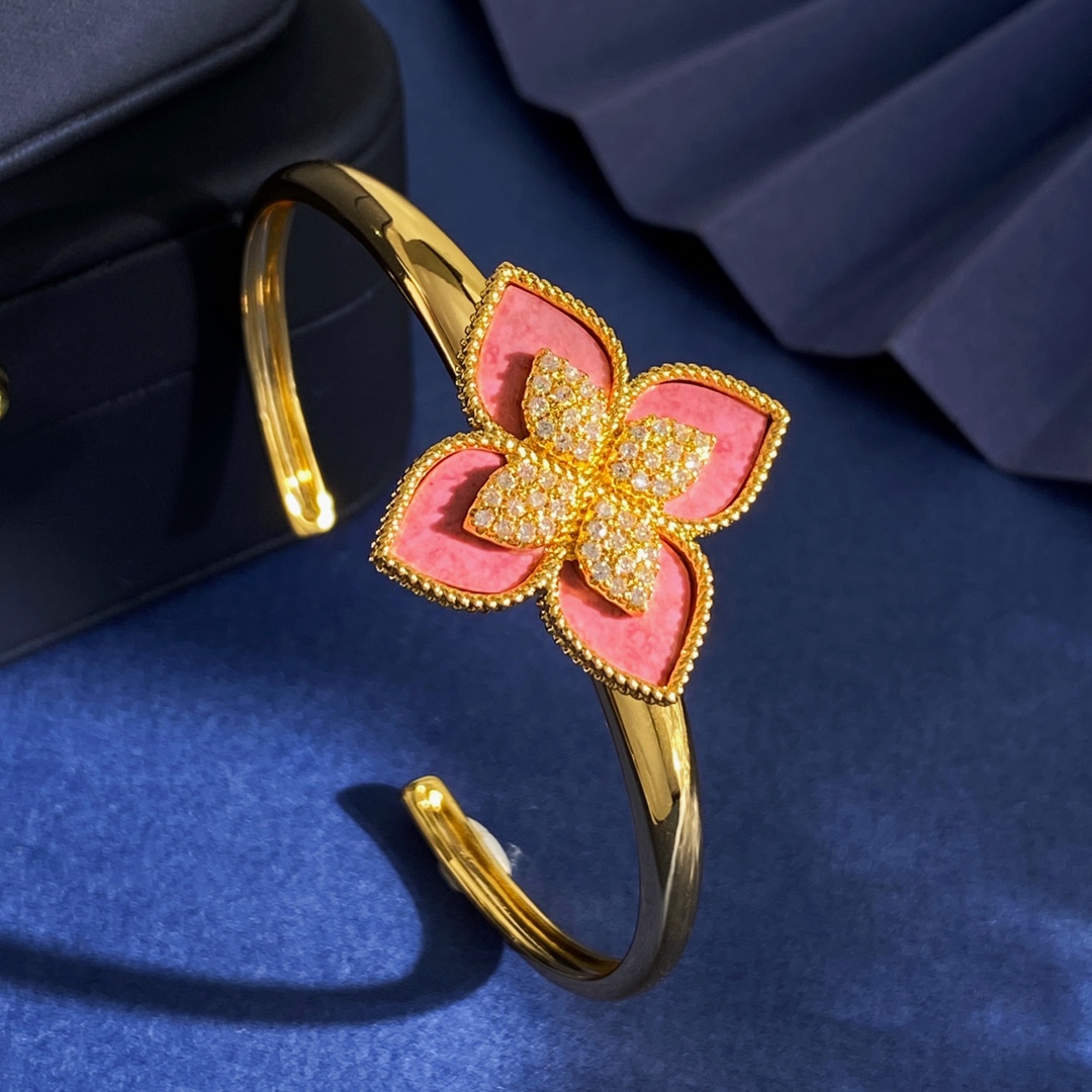 Van Cleef Arpels Spring Flower bracelet Silver-toned metal with pink rhodonite inlay and pave white diamonds 17cm