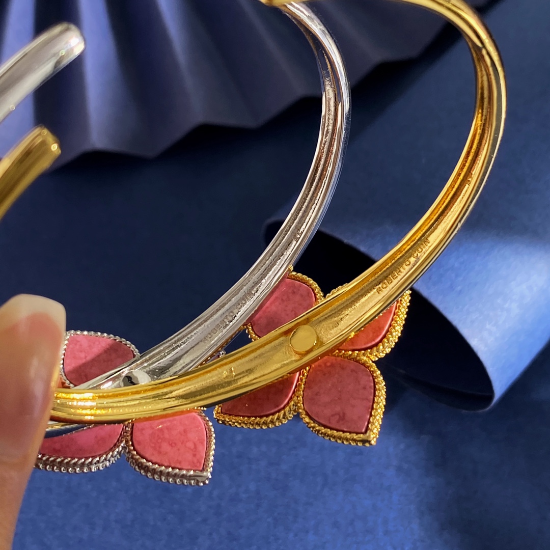 Van Cleef Arpels Spring Flower bracelet Silver-toned metal with pink rhodonite inlay and pave white diamonds 17cm