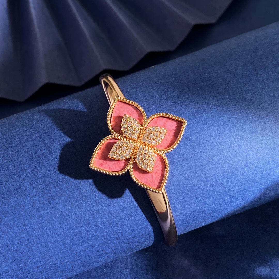Van Cleef Arpels Spring Flower bracelet Silver-toned metal with pink rhodonite inlay and pave white diamonds 17cm