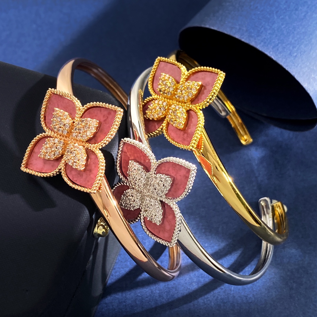 Van Cleef Arpels Spring Flower bracelet Silver-toned metal with pink rhodonite inlay and pave white diamonds 17cm