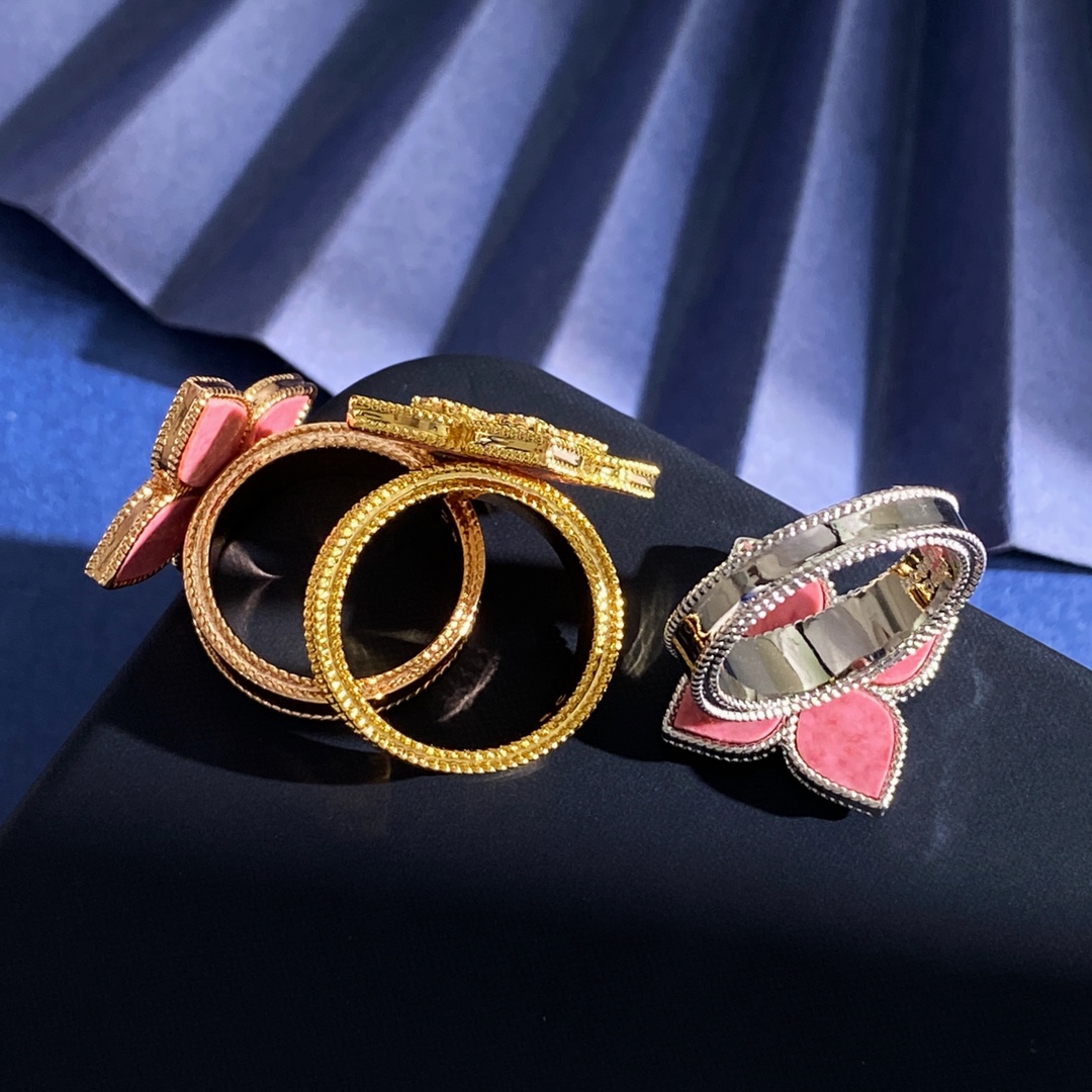 Roberto Coin Princess Flower ring Yellow gold rose gold white gold with pink rhodonite and pave diamonds 6 5