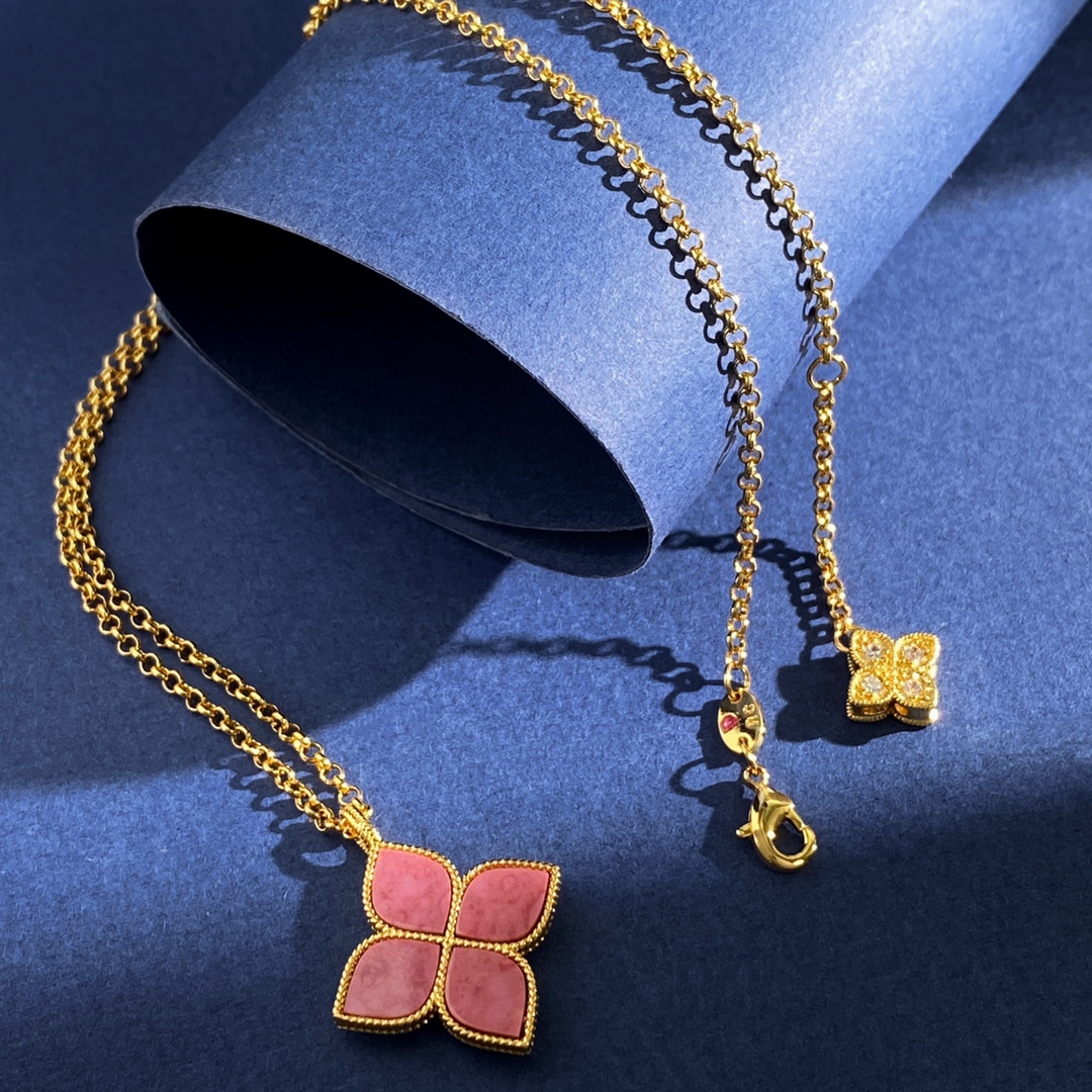 Roberto Coin Princess Flower necklace Silver-toned metal with pink rhodonite inlay and pave white diamonds 42cm