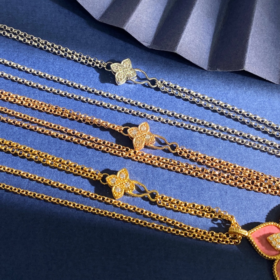 Collana Roberto Coin Princess Flower Oro giallo Argento rodiato Oro rosa con rodonite rosa e accenti di diamanti 18 pollici