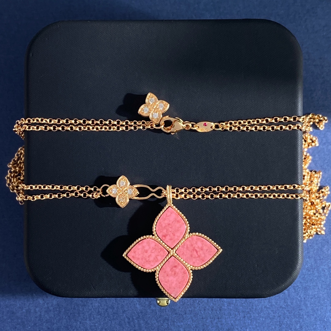 Collana Roberto Coin Princess Flower Oro giallo Argento rodiato Oro rosa con rodonite rosa e accenti di diamanti 18 pollici