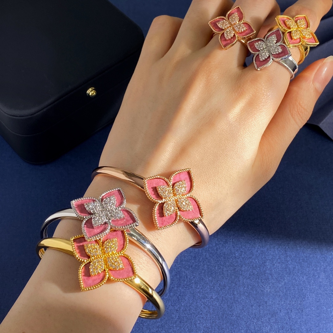 Collier Roberto Coin Love in Vérone Or jaune 18 carats avec accents de rhodonite rose et diamants 42 cm avec rallonge de 5 cm