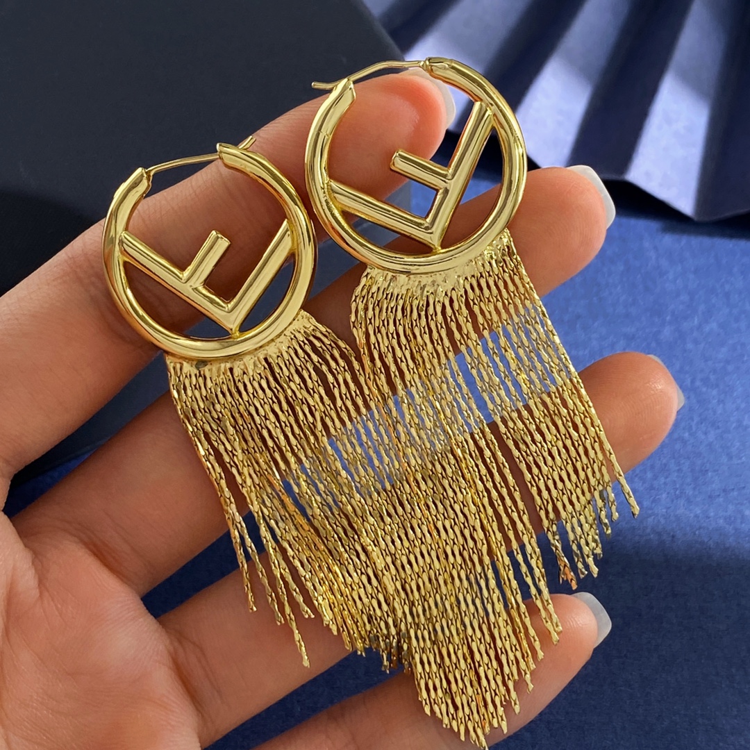 Fendi FD92 F Logo Fringe Hoop earrings gold-tone metal 65mm