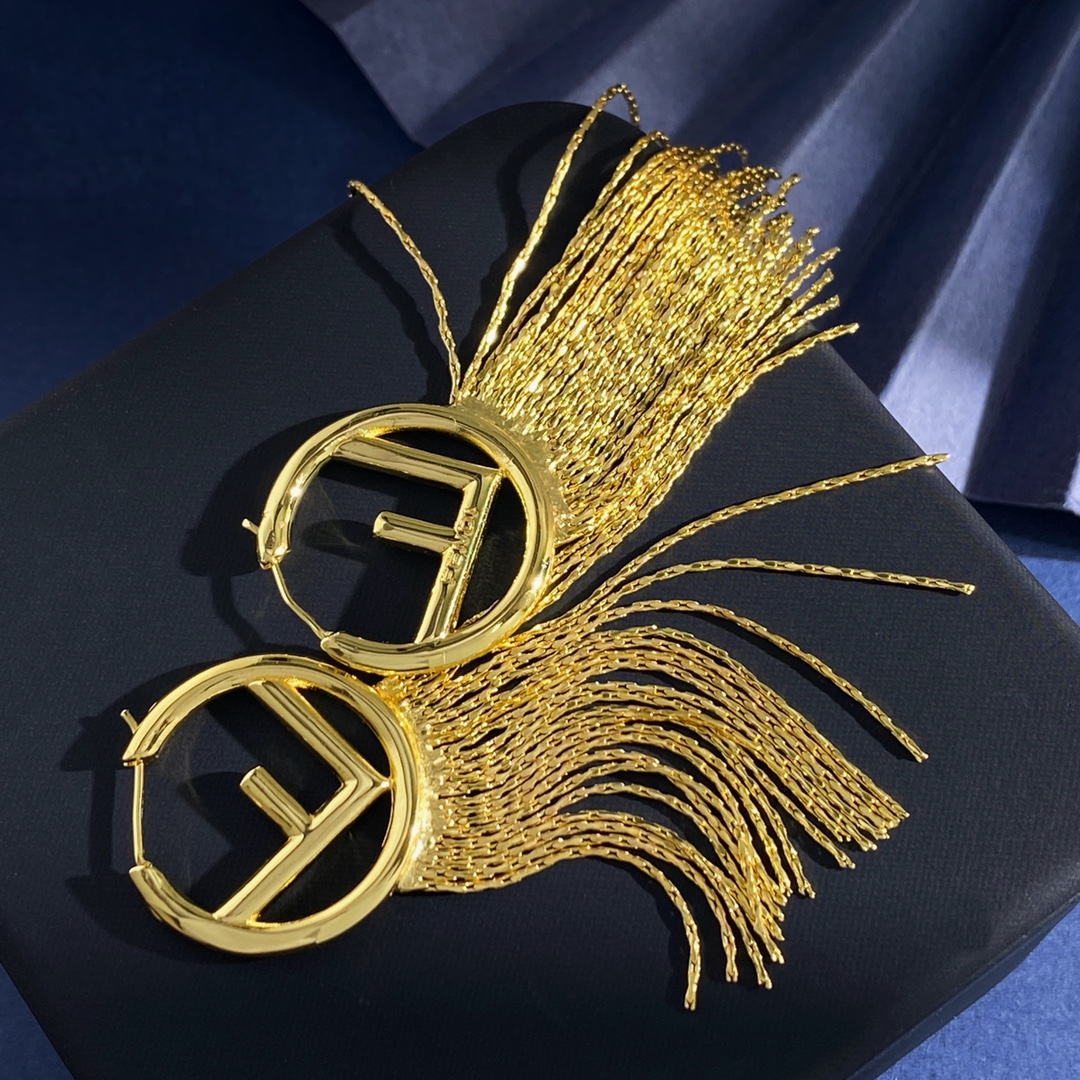 Fendi FD92 F Logo Fringe Hoop earrings gold-tone metal 65mm