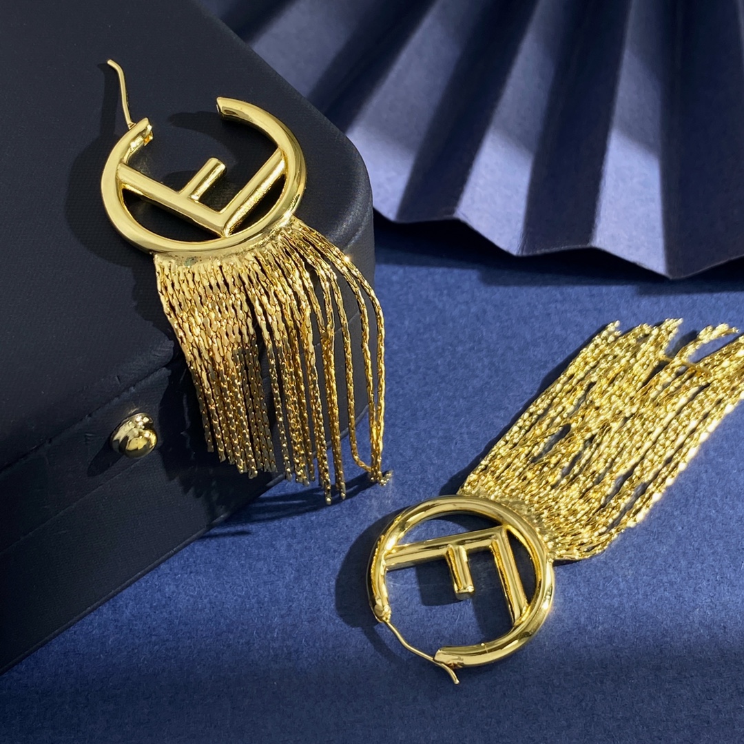 Fendi FD92 F Logo Fringe Hoop earrings gold-tone metal 65mm
