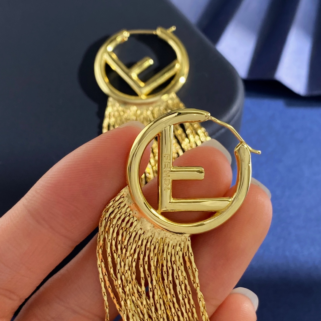 Fendi FD92 F Logo Fringe Hoop earrings gold-tone metal 65mm