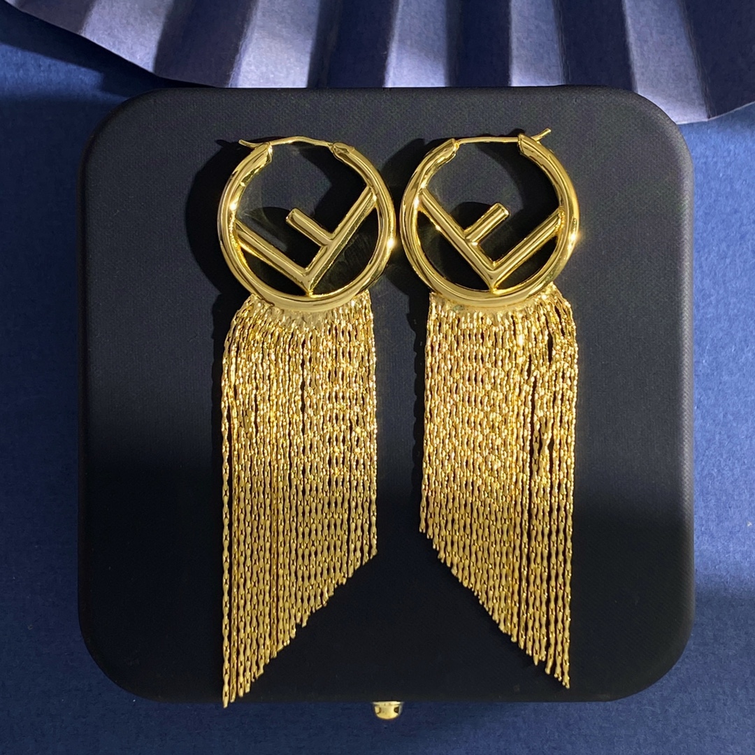 Fendi FD92 F Logo Fringe Hoop earrings gold-tone metal 65mm