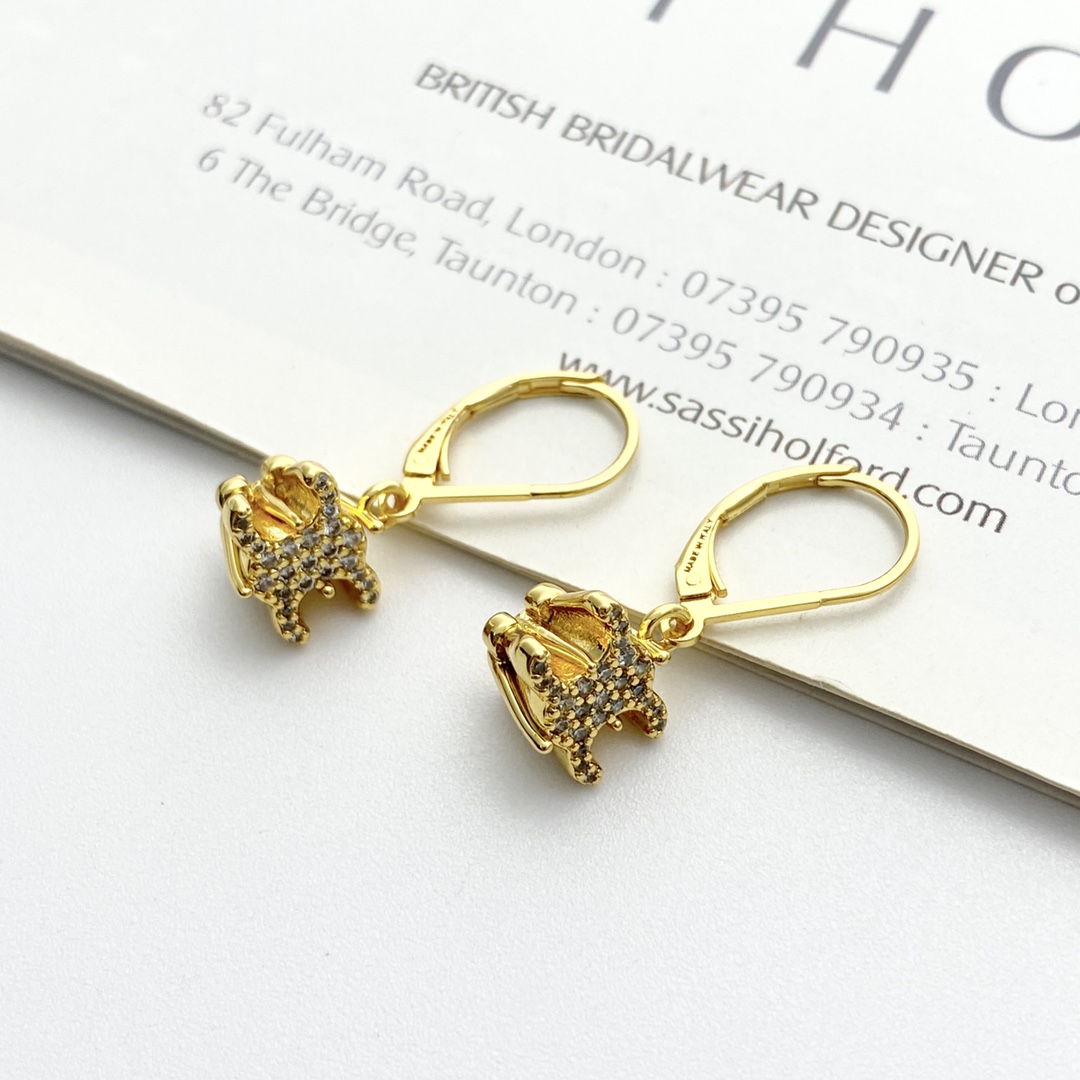 Celine Triomphe earrings gold-tone metal with clear pave crystals 2 5cm drop length