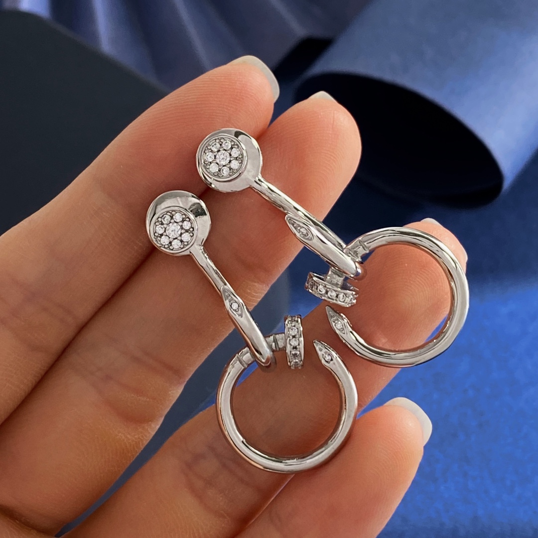 Cartier Juste un Clou earrings Silver-toned metal with clear diamond accents One Size