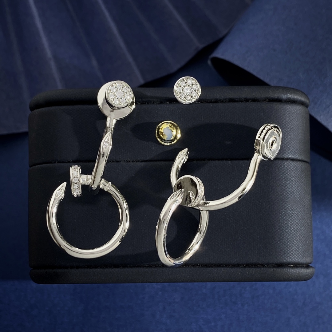 Cartier Juste un Clou earrings Silver-toned metal with clear diamond accents One Size