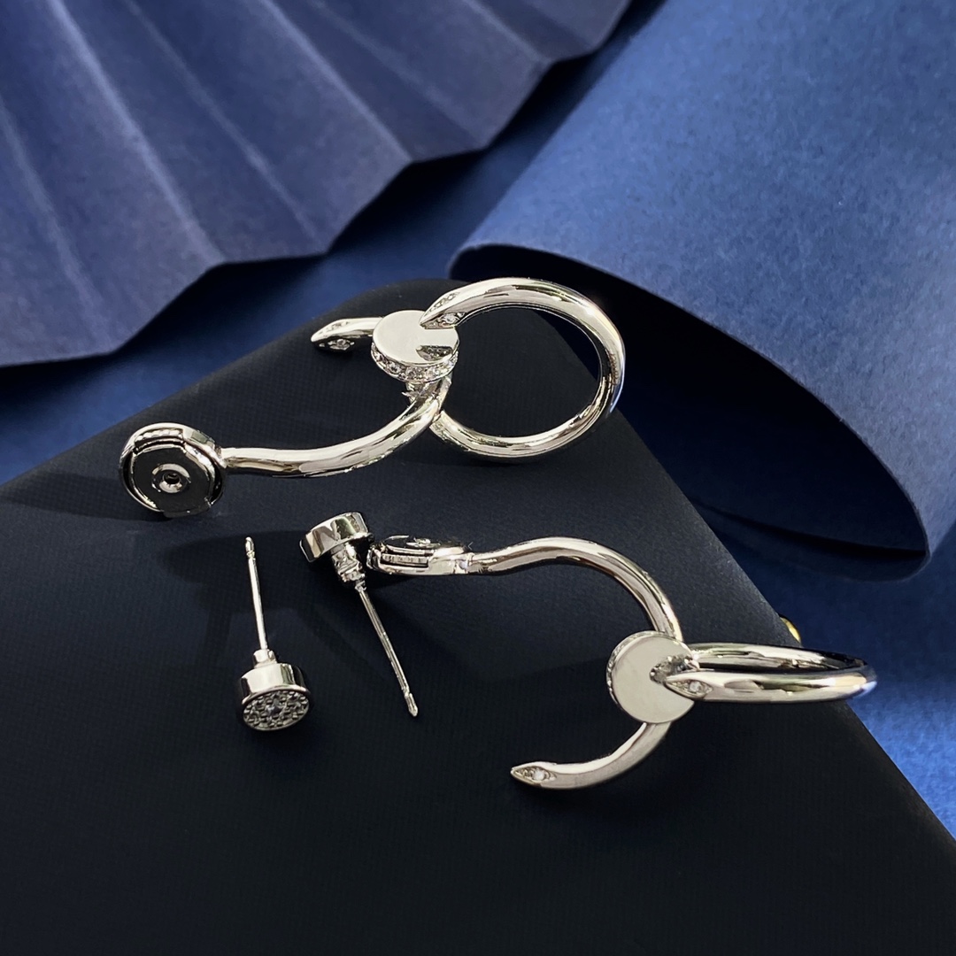 Cartier Juste un Clou earrings Silver-toned metal with clear diamond accents One Size