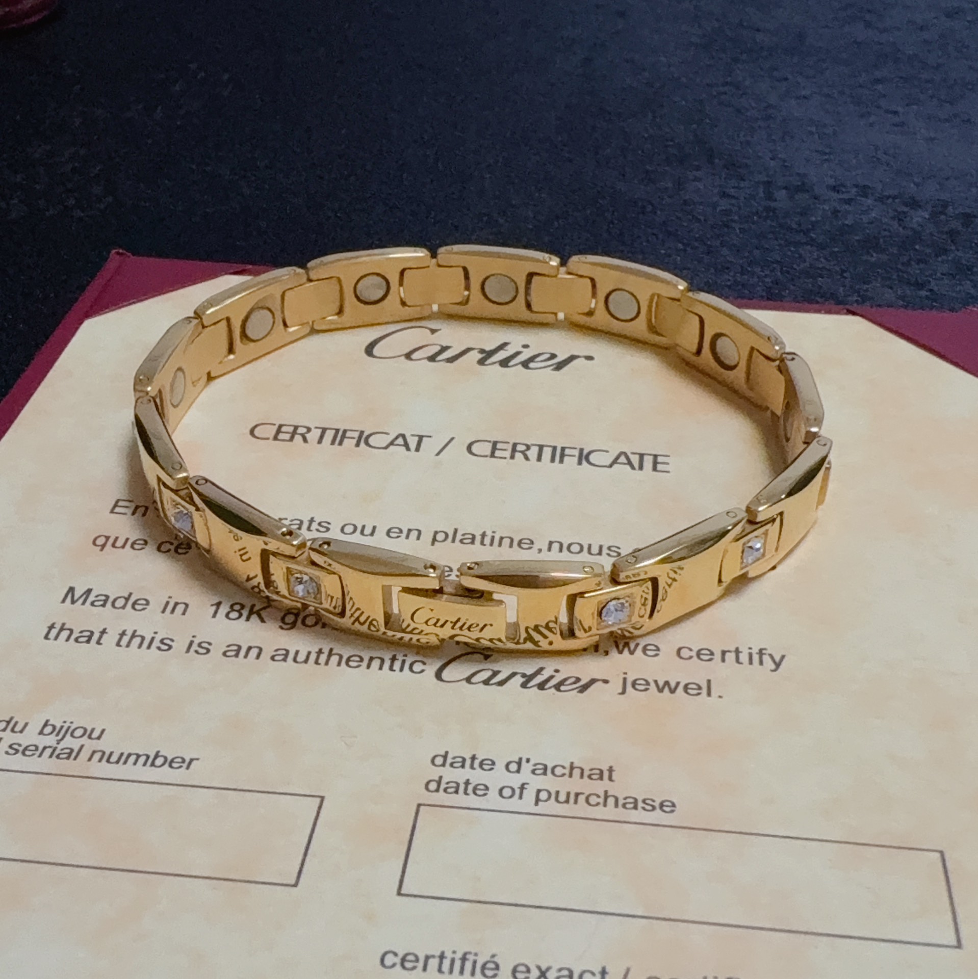 Cartier Maillon Panthere bracelet 14K gold with clear diamond accents 21cm