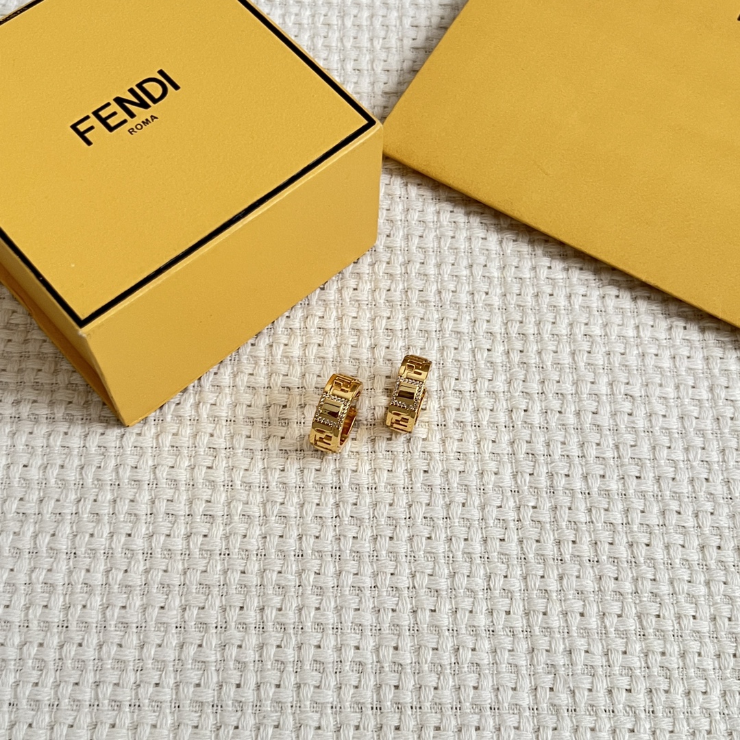 Fendi FF Logo Crystal Hoop Earrings earrings gold-tone metal with clear crystal accents 1 2cm outer diameter