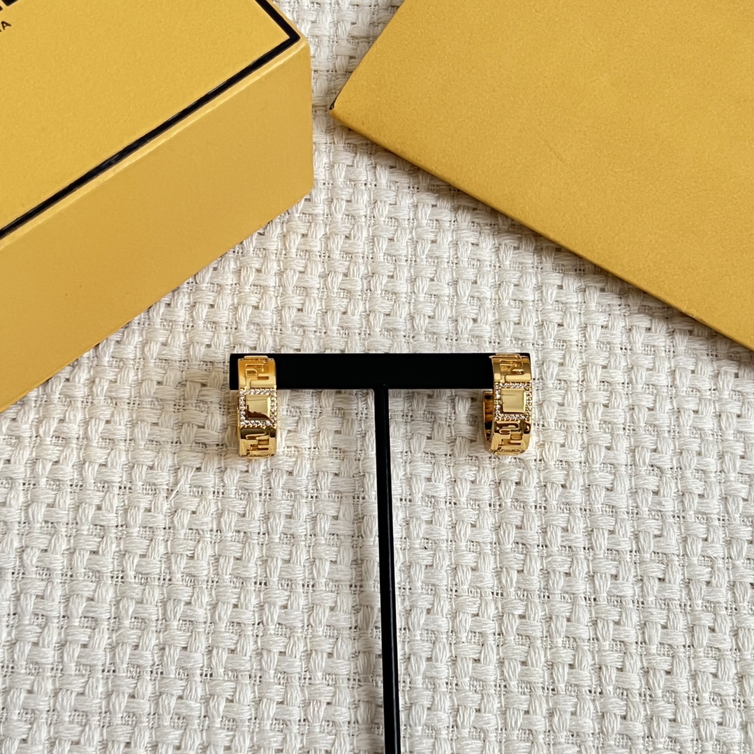 Fendi FF Logo Crystal Hoop Earrings earrings gold-tone metal with clear crystal accents 1 2cm outer diameter