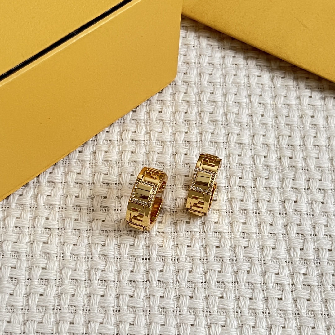 Fendi FF Logo Crystal Hoop Earrings earrings gold-tone metal with clear crystal accents 1 2cm outer diameter