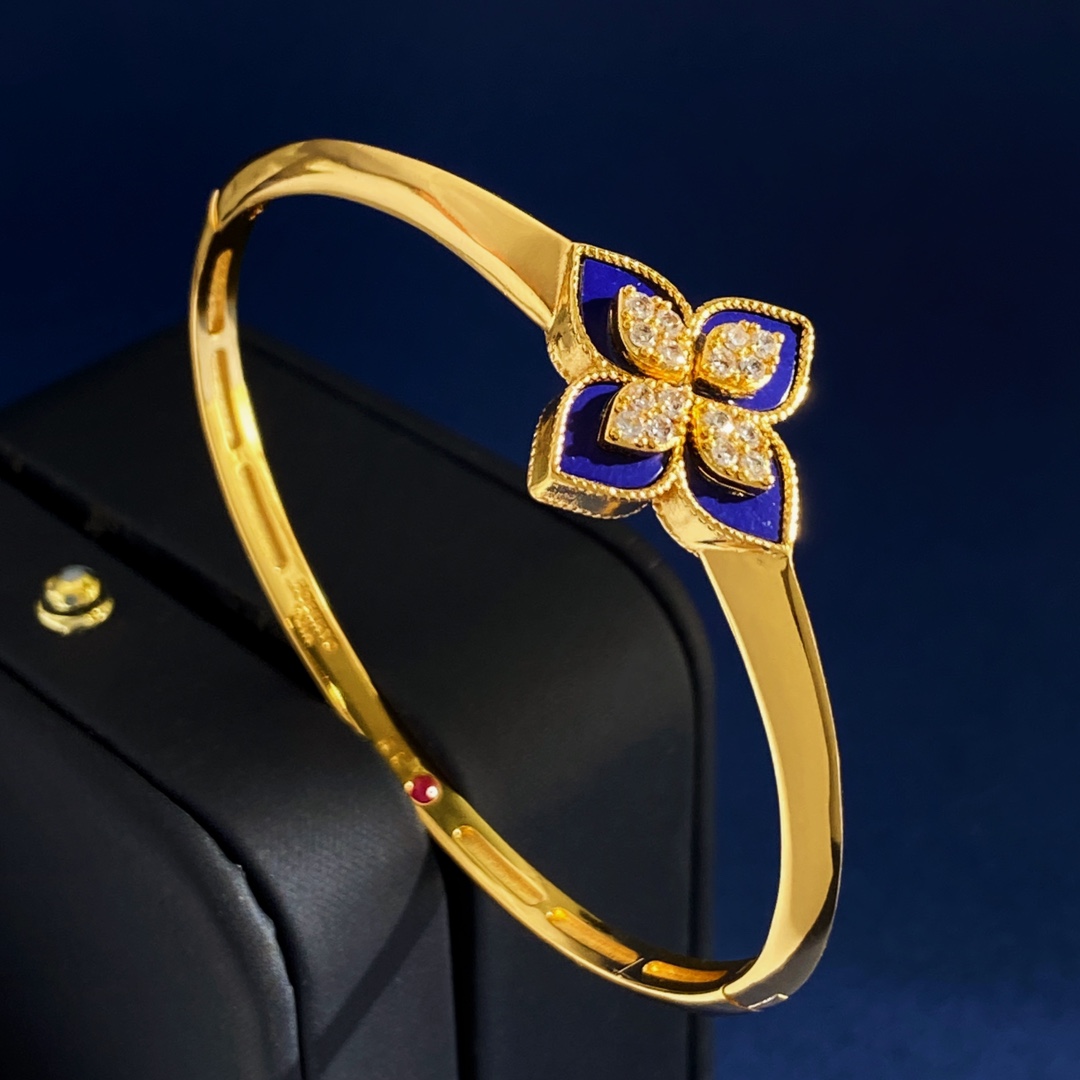 Roberto Coin Love in Verona bracelet Yellow gold with diamond accents assorted enamel blue green white pink black turquoise and mother-of-pearl flower details 17cm