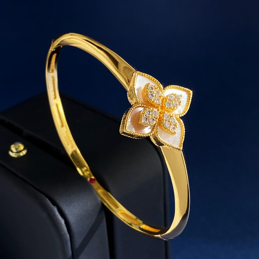 Roberto Coin Love in Verona bracelet Yellow gold with diamond accents assorted enamel blue green white pink black turquoise and mother-of-pearl flower details 17cm