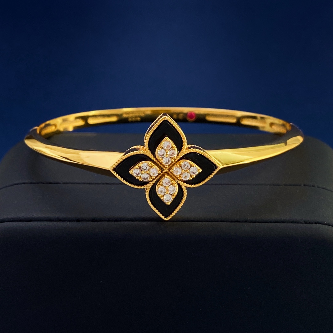 Roberto Coin Love in Verona bracelet Yellow gold with diamond accents assorted enamel blue green white pink black turquoise and mother-of-pearl flower details 17cm