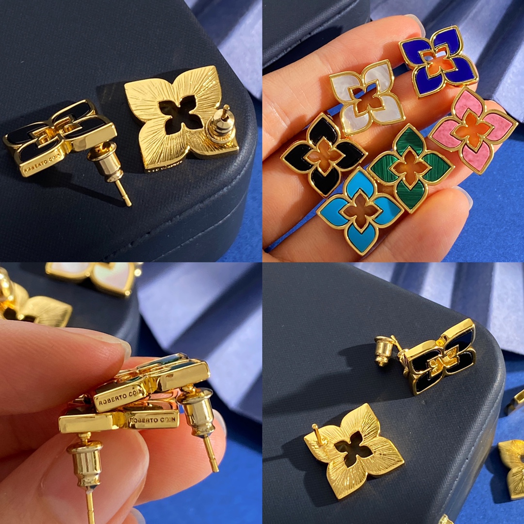 Roberto Coin Orecchini Love in Verona in oro giallo con intarsio in lapislazzuli blu, diametro del perno di 1,5 cm