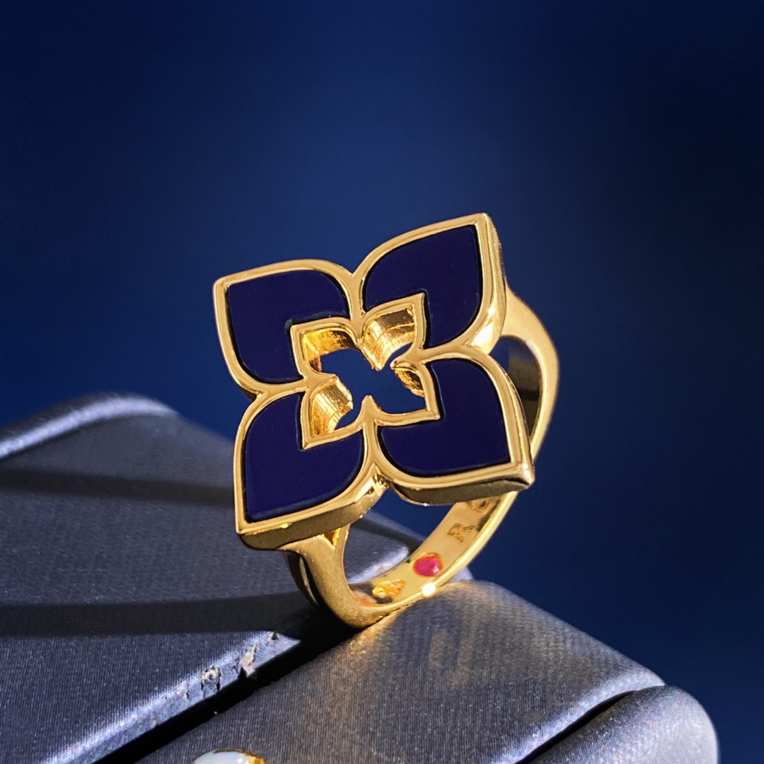 Roberto Coin Love in Verona ring yellow gold with pink opal onyx lapis lazuli turquoise malachite mother of pearl inlay 57